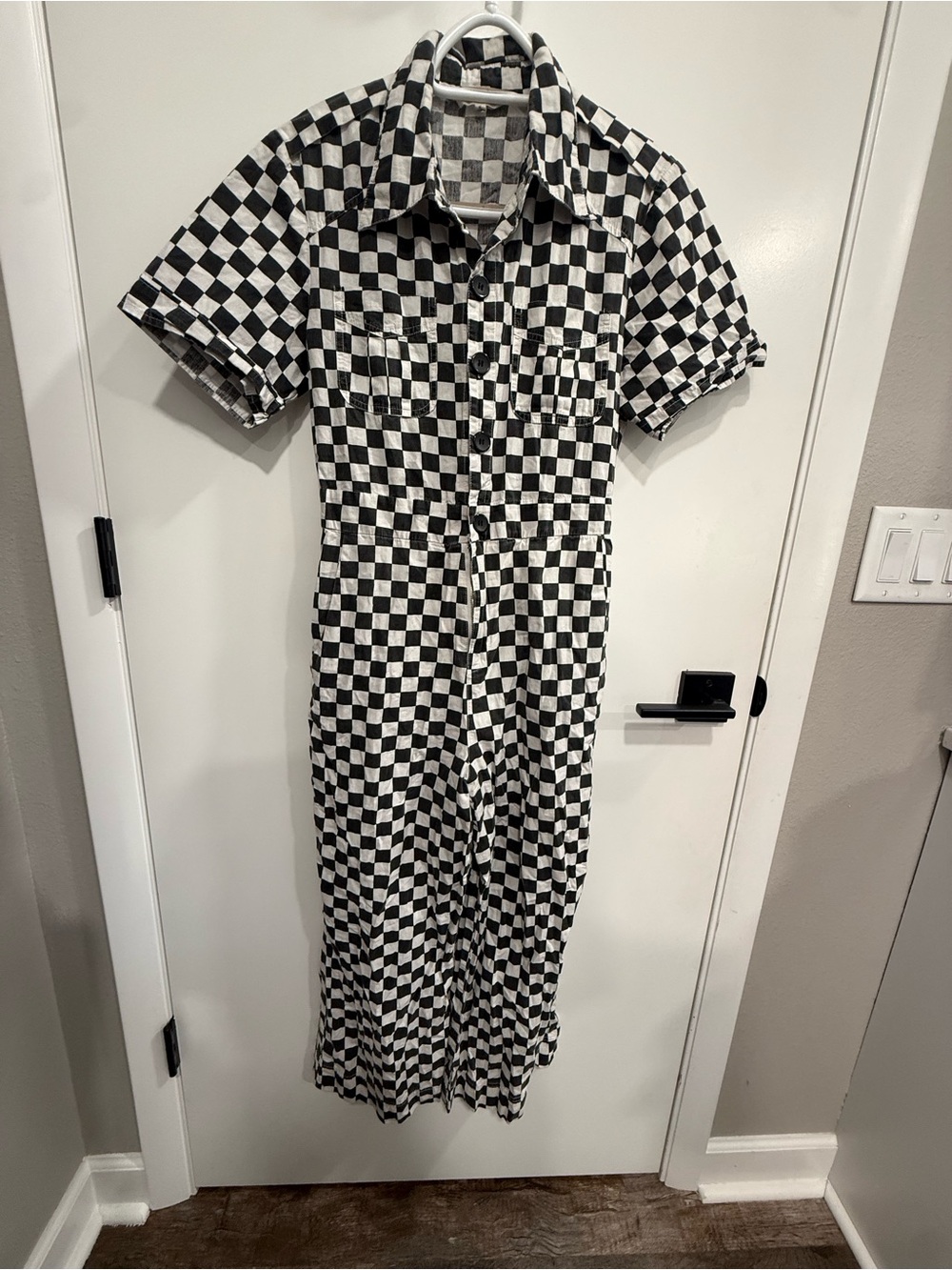 Saint Geraldine Marrs Checkered Coveralls Jumpsuit Black White S Anthropologie - Picture 4 of 11